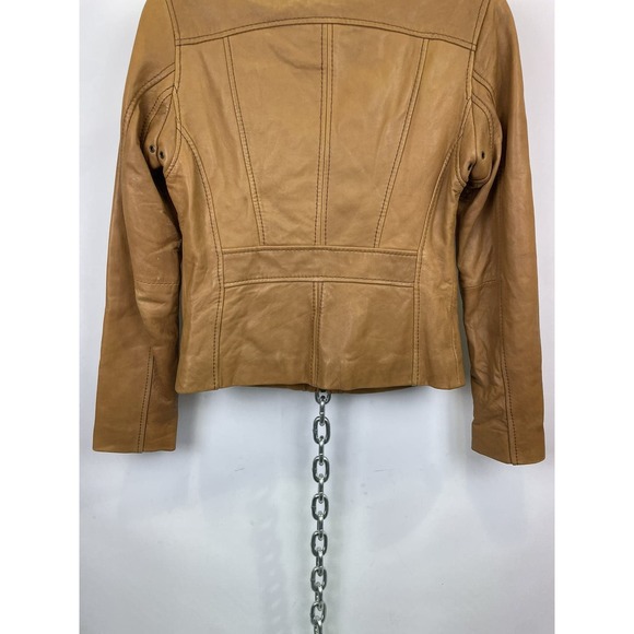 Micheal Kors Brown Leather Moto Jacket‎ Size Small - Picture 10 of 12